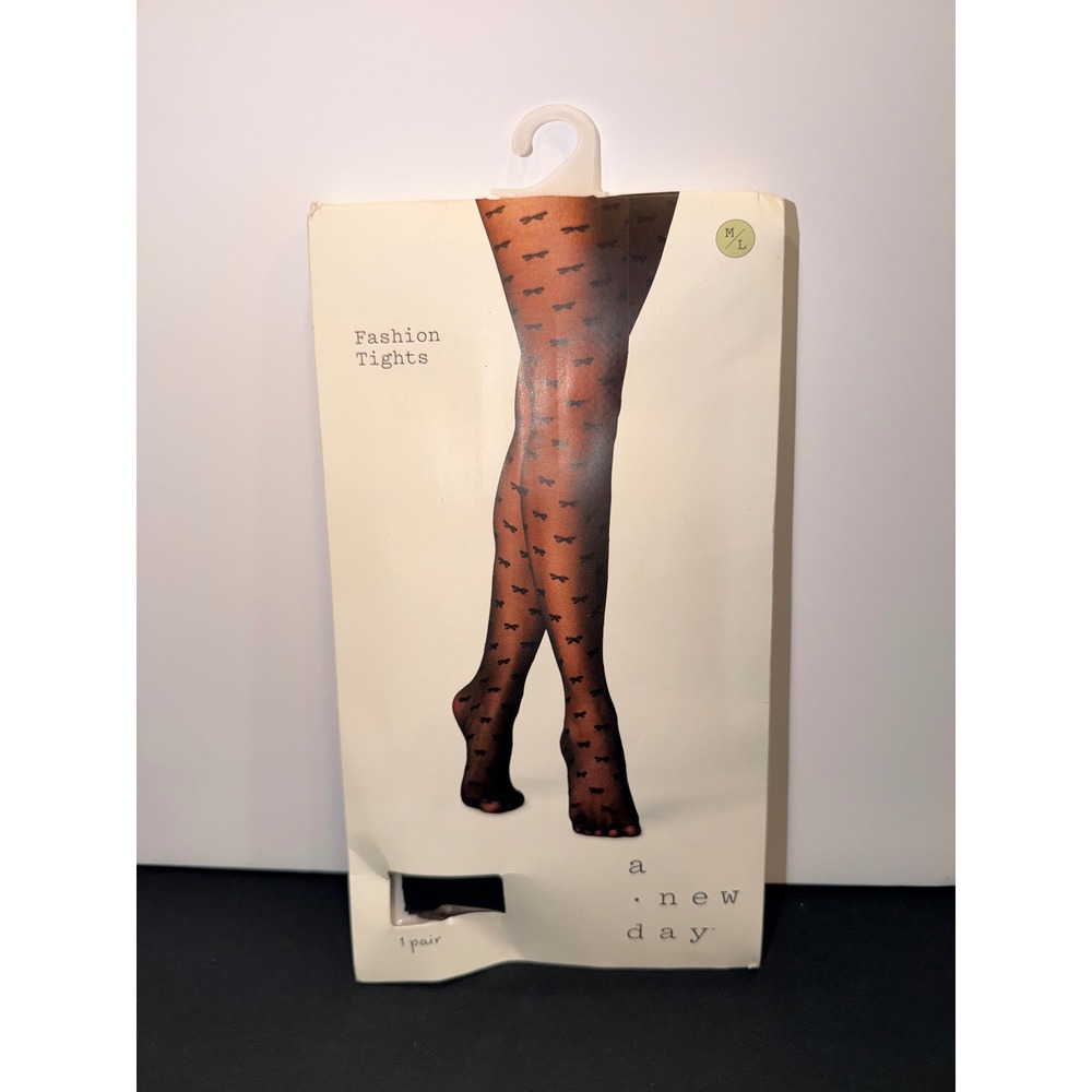 A New Day Womens Fashion Tights Black Bow Pattern Sheer Hosiery M/L F438284